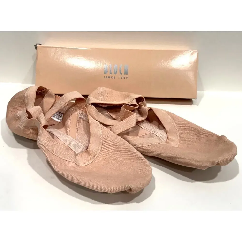 NIB BLOCH Stretch Canvas Ballet Shoes Cross Elastics Split Sole Size 7B